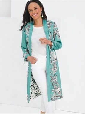 Chico's Green and Black reversible duster